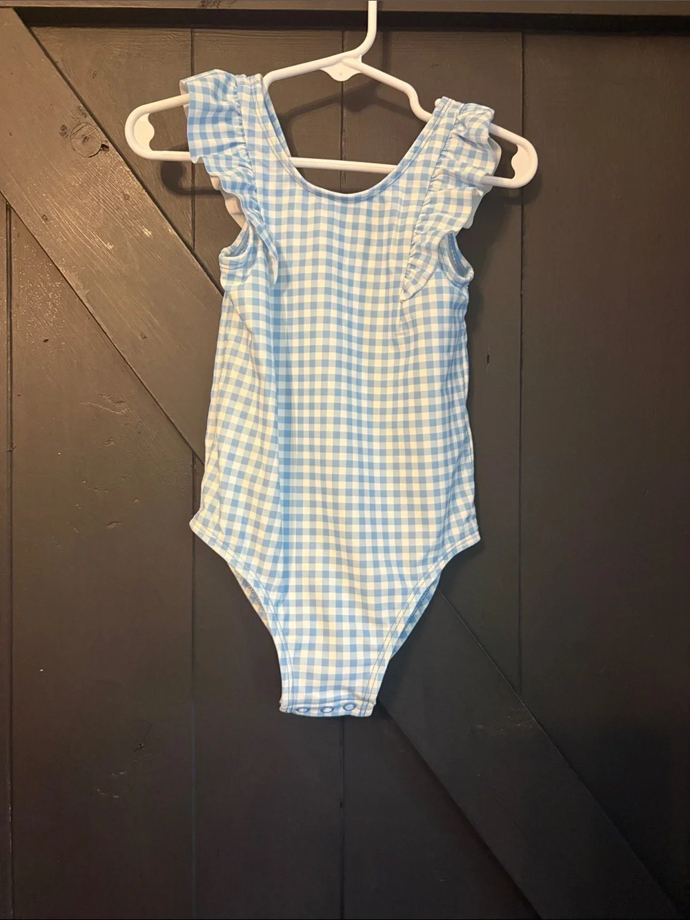 Carter's Light Blue and White Gingham One-Piece with Ruffle Straps